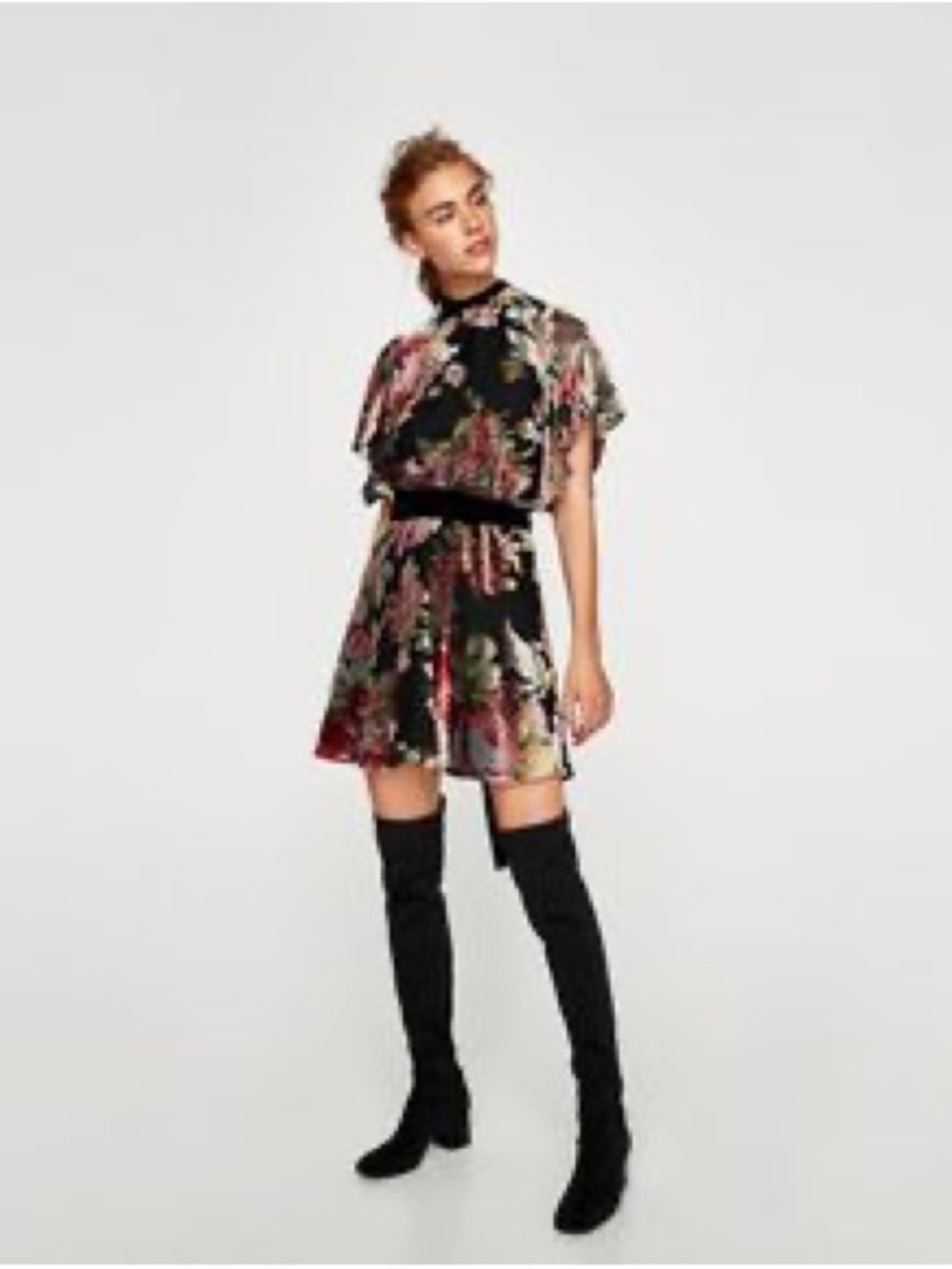 Zara Black Floral Velvet-Waist Mini Dress - Picture 7 of 7